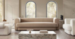 Stunning ivory boucle or camel velvet long sofa