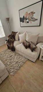 LIVINGROOM SET - (CREAM SOFA, CREAM LOVE SEAT, 2 LAMPS, FLOOR LAMP)