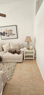 LIVINGROOM SET - (CREAM SOFA, CREAM LOVE SEAT, 2 LAMPS, FLOOR LAMP)