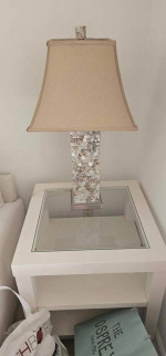 LIVINGROOM SET - (CREAM SOFA, CREAM LOVE SEAT, 2 LAMPS, FLOOR LAMP)