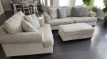 Sofa, seat & a half, ottoman, 6 pillows