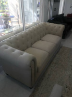 Beige Tufted Sofa Couch in Excellent Condition