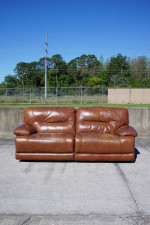 Brown Leather Power Recliner Sofa