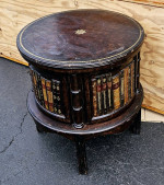 Dark wood round sofa side end table home office library leather top book accent