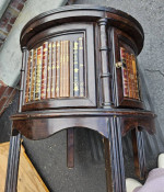 Dark wood round sofa side end table home office library leather top book accent