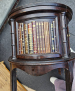 Dark wood round sofa side end table home office library leather top book accent