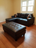 Brand New Espresso Color Bonded Leather Sectional Sofa +Ottoman