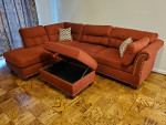 Brand New Red Velvet Like Sectional Sofa +Storage Ottoman