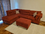Brand New Red Velvet Like Sectional Sofa +Storage Ottoman