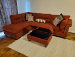 Brand New Red Velvet Like Sectional Sofa +Storage Ottoman