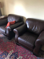 Leather Sofa & 2 Club Chairs