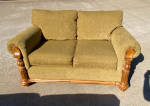 Broyhill Couch Sofa Loveseat Set Green with Wood Trim