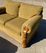 Broyhill Couch Sofa Loveseat Set Green with Wood Trim