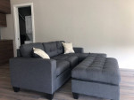 Brand New Grey Linen Sectional Sofa Couch +Ottoman (New In Box)