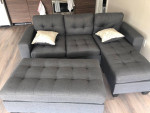 Brand New Grey Linen Sectional Sofa Couch +Ottoman (New In Box)