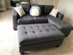 Brand New Grey Linen Sectional Sofa Couch +Ottoman (New In Box)