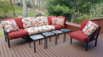 Outdoor modular iron patio sectional sofa loveseat tables cushions