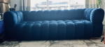 Blue 91" Velvet Tuxedo Arm Sofa