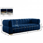 Blue 91" Velvet Tuxedo Arm Sofa