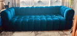 Blue 91" Velvet Tuxedo Arm Sofa