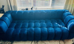 Blue 91" Velvet Tuxedo Arm Sofa