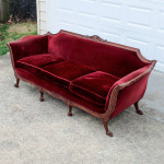 1920s French Empire Style Carved Walnut Mohair Velvet Sofa (90" Long)