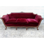 1920s French Empire Style Carved Walnut Mohair Velvet Sofa (90" Long)