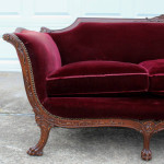 1920s French Empire Style Carved Walnut Mohair Velvet Sofa (90" Long)