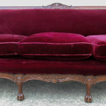 1920s French Empire Style Carved Walnut Mohair Velvet Sofa (90" Long)