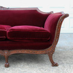 1920s French Empire Style Carved Walnut Mohair Velvet Sofa (90" Long)