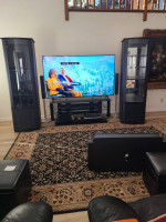 Cabinet Towers, Leather Sofa and Loveseat in Black