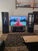Cabinet Towers, Leather Sofa and Loveseat in Black