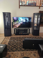Cabinet Towers, Leather Sofa and Loveseat in Black