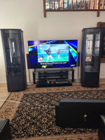 Cabinet Towers, Leather Sofa and Loveseat in Black