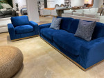 Sofa with accent chair blue fabric upholstered