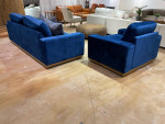 Sofa with accent chair blue fabric upholstered
