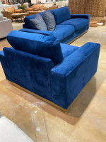 Sofa with accent chair blue fabric upholstered