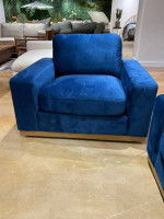 Sofa with accent chair blue fabric upholstered