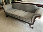 Recovered Federal Duncan Phyfe Sofa - green & cream - 80”