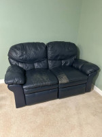 Blue Leather Couch / Sofa Recliner and Love Seat Recliner