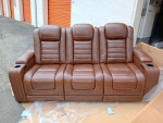 NEW Ashley Brown Power Reclining Leather Sofa with Massage