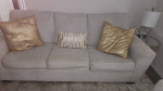 Ivory pullout Sofa Bed and 2 Barrel chairs