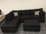 Brand New Black Linen Sectional Sofa +Ottoman (New In Box)