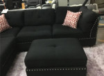 Brand New Black Linen Sectional Sofa +Ottoman (New In Box)