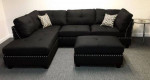 Brand New Black Linen Sectional Sofa +Ottoman (New In Box)