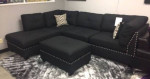 Brand New Black Linen Sectional Sofa +Ottoman (New In Box)