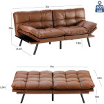 NEW! Leather Futon Couch/Sofa Memory Foam, Morden Convertible Sofa Bed