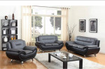 Grey-Black Leather Sofa & Loveseat with Chrome Legs