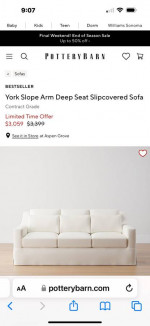 Pottery Barn York Slope Arm Deep Seat Slipcovered Sofa