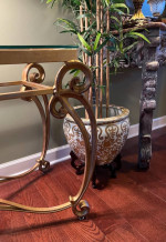 Like New Bernhardt Glass Top Scroll Iron Base Sofa Table